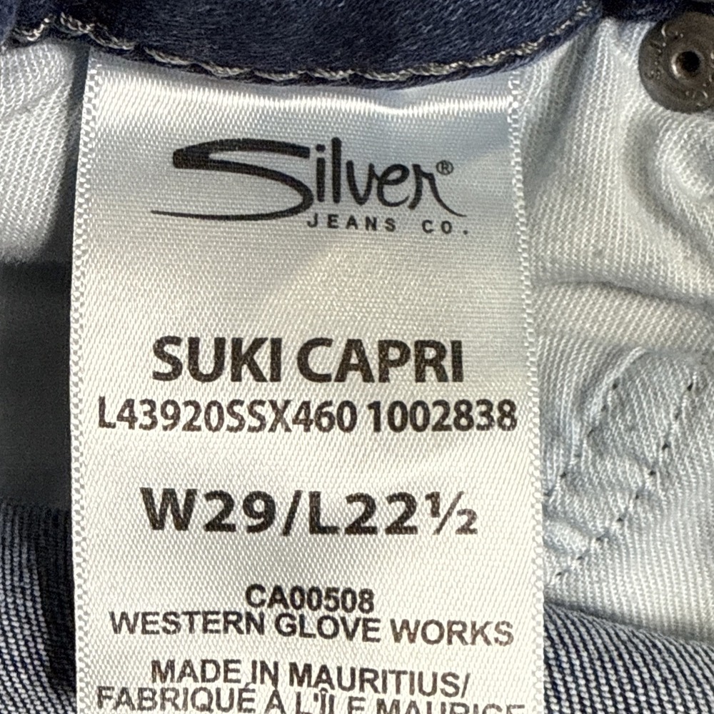 Women's Silver Suki Capri Designer Jeans Mid Rise Blue W29 / L22 - Picture 8 of 8